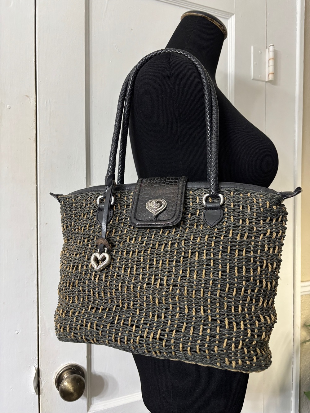 Brighton Woven Weave Straw Tote with Heart Charm